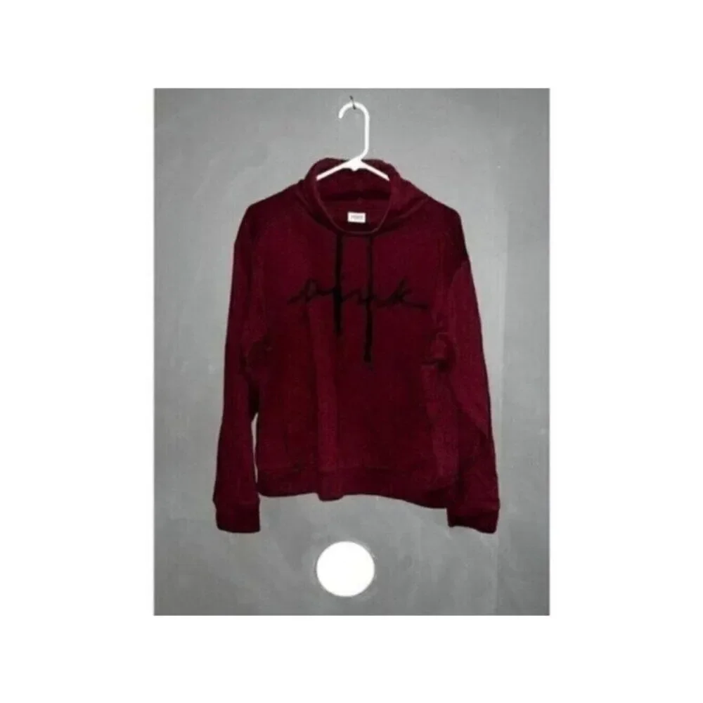 Pink Cowl Neck Drawstring Graphic Sweater
